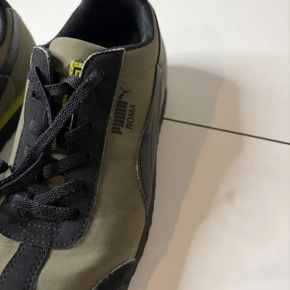 Puma Roma Classic Suede Kids Shoe Black & Olive Green Size 3